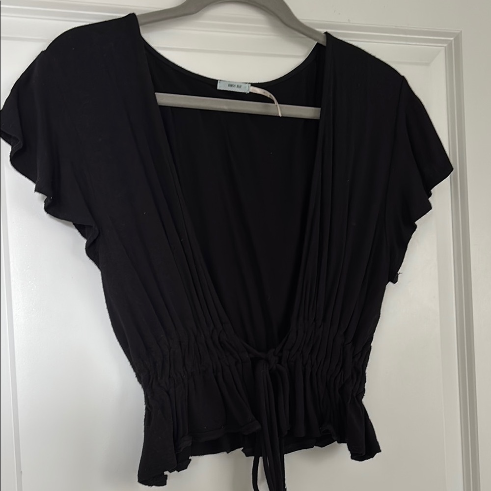 Black Deep V - Tie Front Top